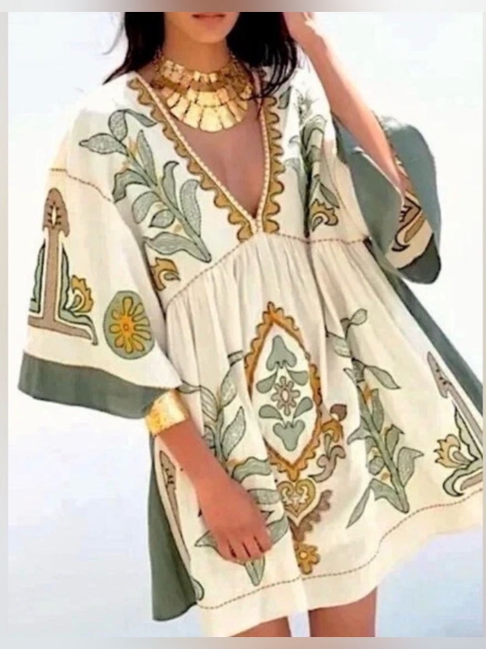 ZARA "The Romy" Embroidered Cotton Linen Blend Dress Floral Boho Size XL NWT - Picture 2 of 14